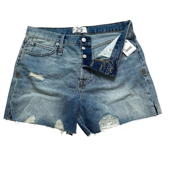 Free People Women’s 29 Distressed Raw Hem Button Fly Denim Jean Shorts - Picture 7 of 8